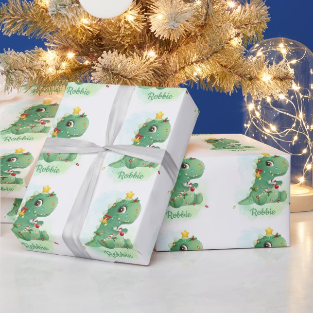 Papel De Regalo Dinosaurios y Navidades iluminan a niños Navidades (Vacaciones)