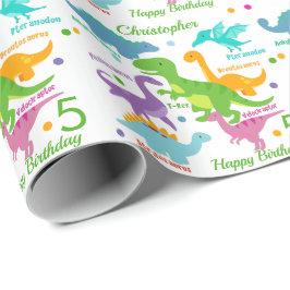 Papel De Regalo Dinosaurios Y Nombres De Niños Cumpleaños