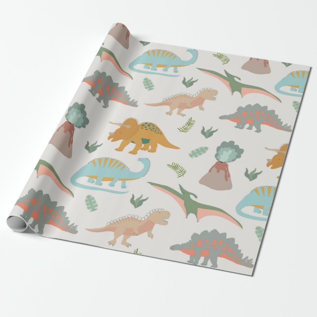 Papel De Regalo Dinosaurs Kids Hand Drawn Boho Dinosaur Pattern (Desenrollado)