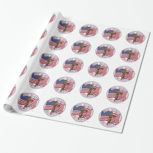 Papel De Regalo Dios Bendiga a América y Cruz con Bandera de EE. U