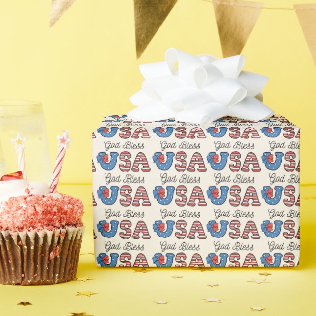 PAPEL DE REGALO DIOS BENDIGA ESTADOS UNIDOS (Fiesta de cumpleaños )