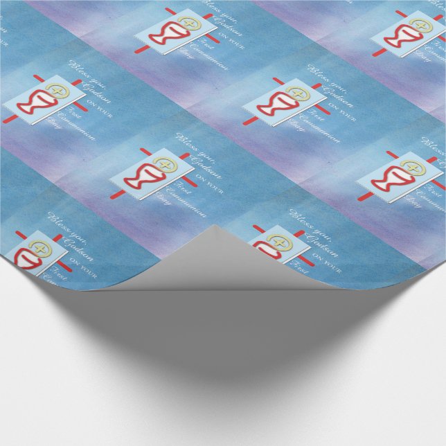 Papel De Regalo Dios, primera comunión sagrada, azul (Esquina)