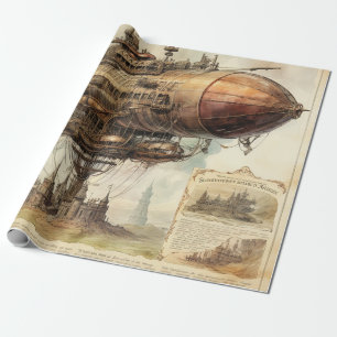 Papel De Regalo Dirigible de ciencia ficción victoriana sobre una