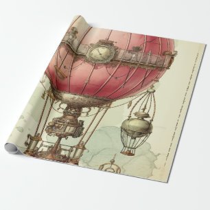 Papel De Regalo Dirigible de globo rosa antiguo victoriano