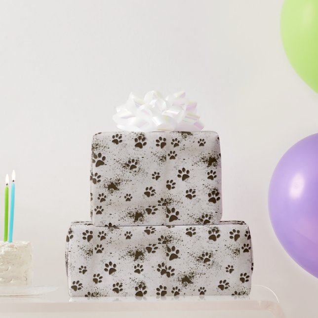 Papel De Regalo Dirt and Dog Pawprints (Regalos de fiesta)