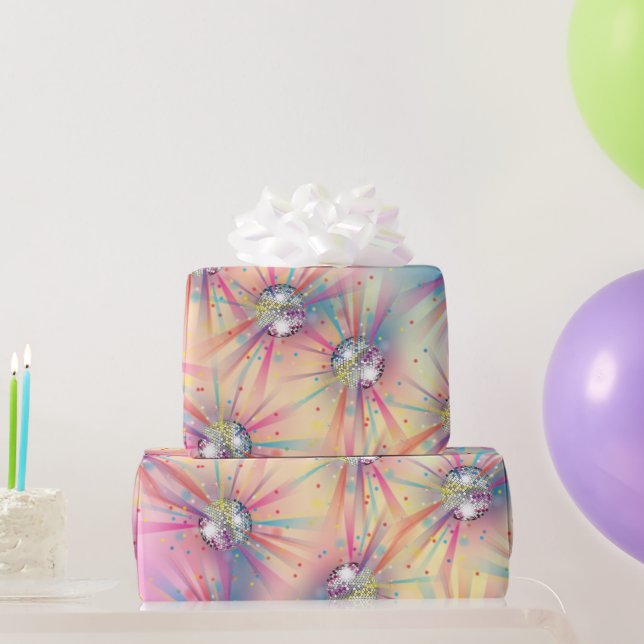 Papel De Regalo Disco Ball Baby Shower Groovy Pastel Rainbow (Regalos de fiesta)