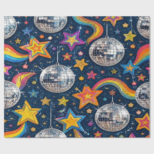 Papel De Regalo Disco Ball Stars Wrap (Superficie plana)