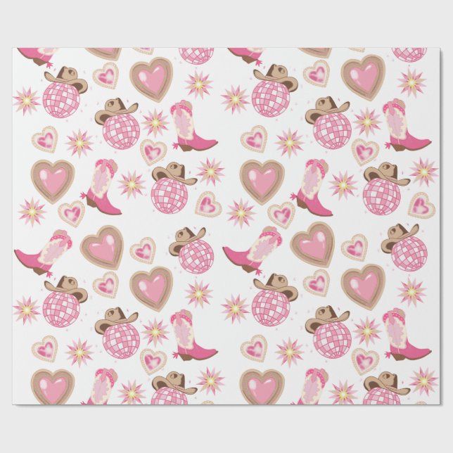 Papel De Regalo Disco Cowgirl Valentine Wrapping Paper (Superficie plana)