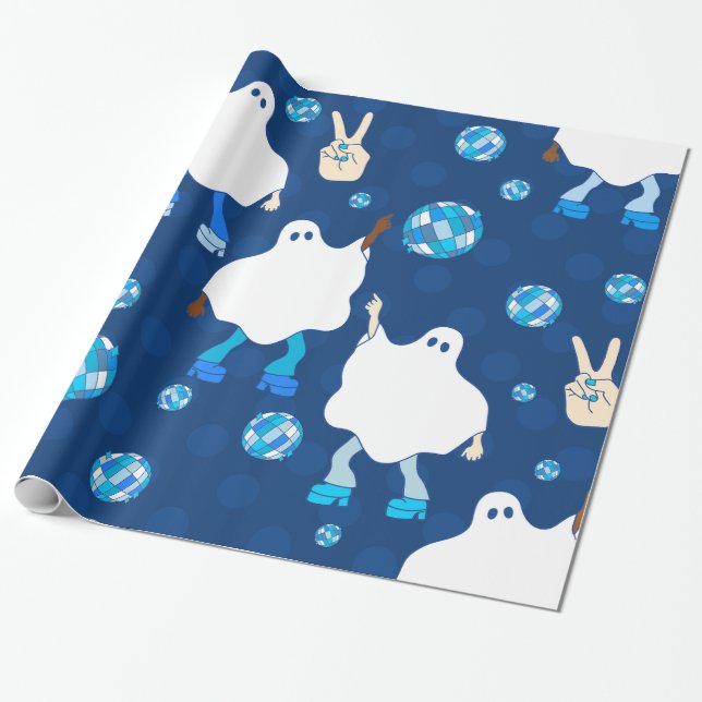 Papel De Regalo disco halloween fantasma africano azul (Desenrollado)