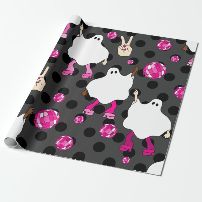 Papel De Regalo disco halloween fantasma africano rosa (Desenrollado)