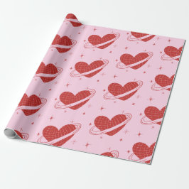 Papel De Regalo Disco Heart Saturn Ring Retro Space Pink Gift
