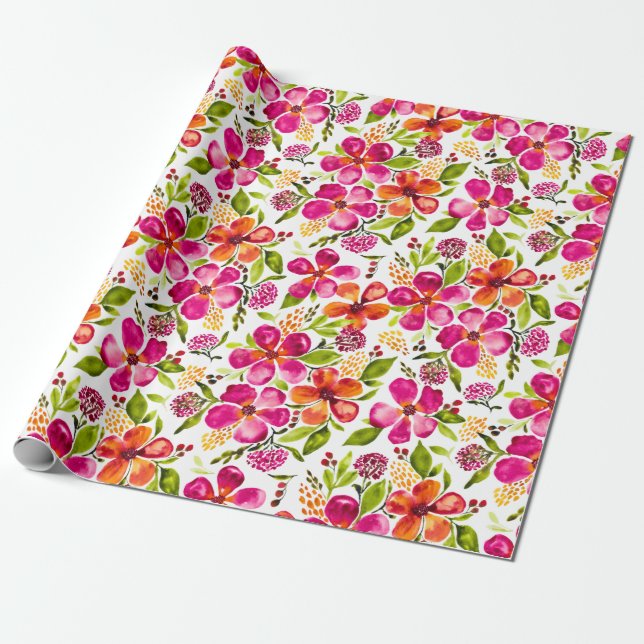 Papel De Regalo Diseñador de flores de acuarela de Penelope (Desenrollado)