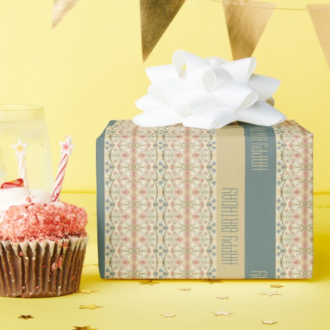 Papel De Regalo Diseñador floral rosa y azul (Fiesta de cumpleaños )