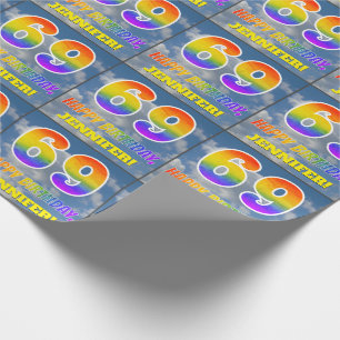 Papel De Regalo Diseño "69" & "FELIZ CUMPLEAÑOS", Nubes, Cielo con