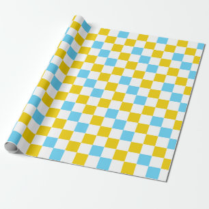 Papel De Regalo Diseño a cuadros amarillo blanco azul