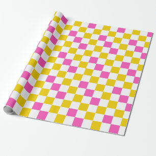 Papel De Regalo Diseño a cuadros amarillo blanco rosa