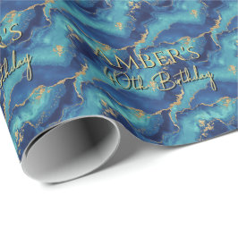 Papel De Regalo Diseño abstracto de mármol azul dorado elegante