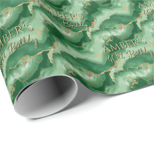Papel De Regalo Diseño abstracto de mármol verde esmeralda dorado