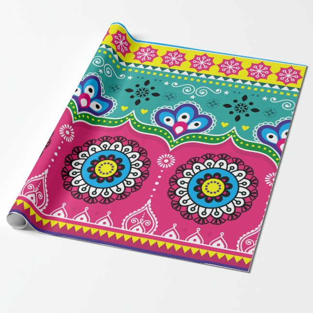Papel De Regalo Diseño artístico de camiones indios y paquistaníes (Desenrollado)