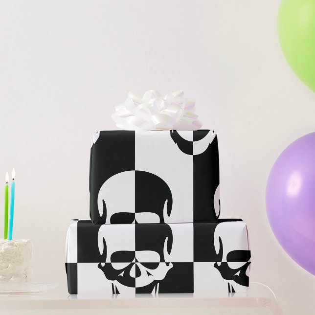 Papel De Regalo Diseño audaz de cráneo de ilusión óptica en blanco (Subido por el creador)