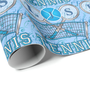 Papel De Regalo Diseño azul del deporte del tenis del monograma