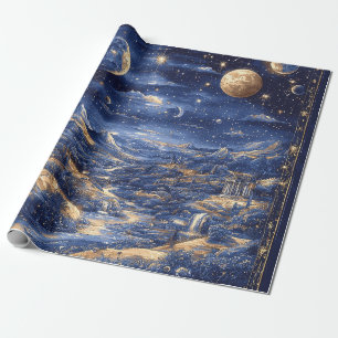 Papel De Regalo Diseño azul mítico de Moonlit Starry Dreamland