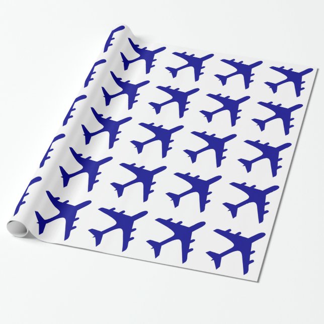 Papel De Regalo Diseño blanco azul del aeroplano (Desenrollado)