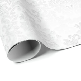 Papel De Regalo Diseño blanco floral bonito de la boda del damasco
