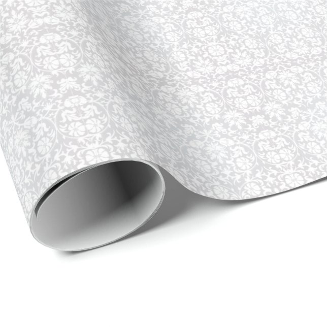 Papel De Regalo Diseño blanco floral hermoso del damasco (Esquina del rollo)