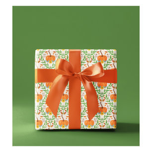 Papel De Regalo Diseño Botánico de Calabaza de Otoño