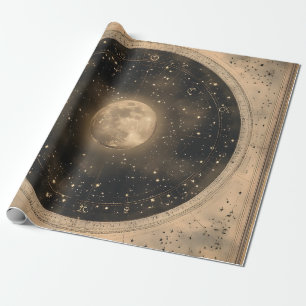 Papel De Regalo Diseño celestial ruso vintage de luna llena
