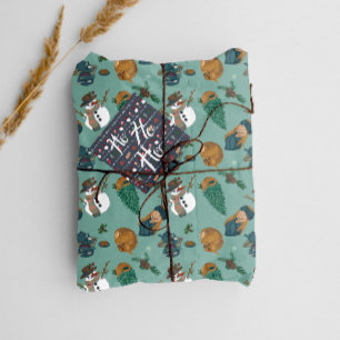 Papel De Regalo Diseño con chica, galletas y té, muñecos y ciervo.