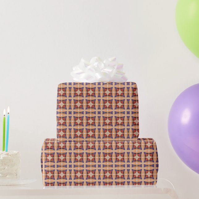 Papel De Regalo Diseño cuadrado geométrico del índigo azul rojo na (Regalos de fiesta)