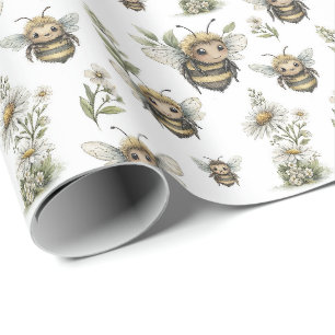 Papel De Regalo Diseño de abejorro en acuarela adorable Abeja pa