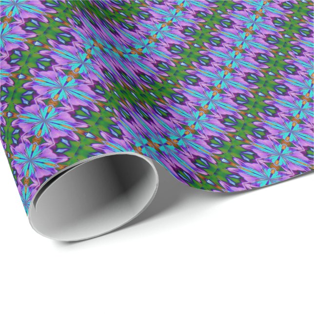 Papel De Regalo Diseño de abstracto verde turquesa púrpura (Esquina del rollo)