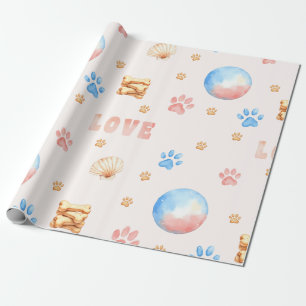 Papel De Regalo Diseño de acuarela "LOVE" con pinturas de perros