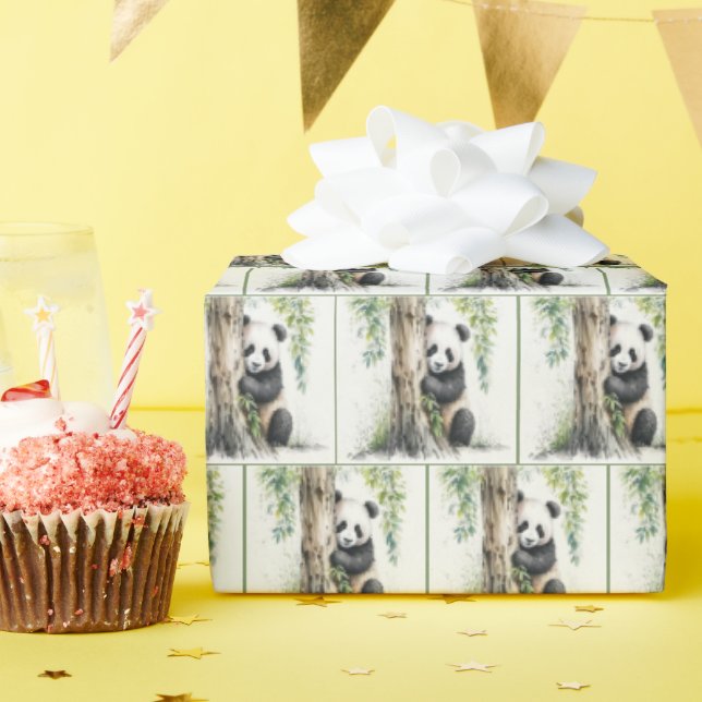 Papel De Regalo Diseño de acuarela para oso de panda (Fiesta de cumpleaños )