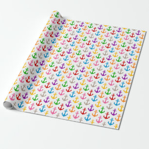 Papel De Regalo Diseño de Ancla de Barco Colorida Blanco