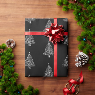 Papel De Regalo diseño de árbol de Navidad blanco negro