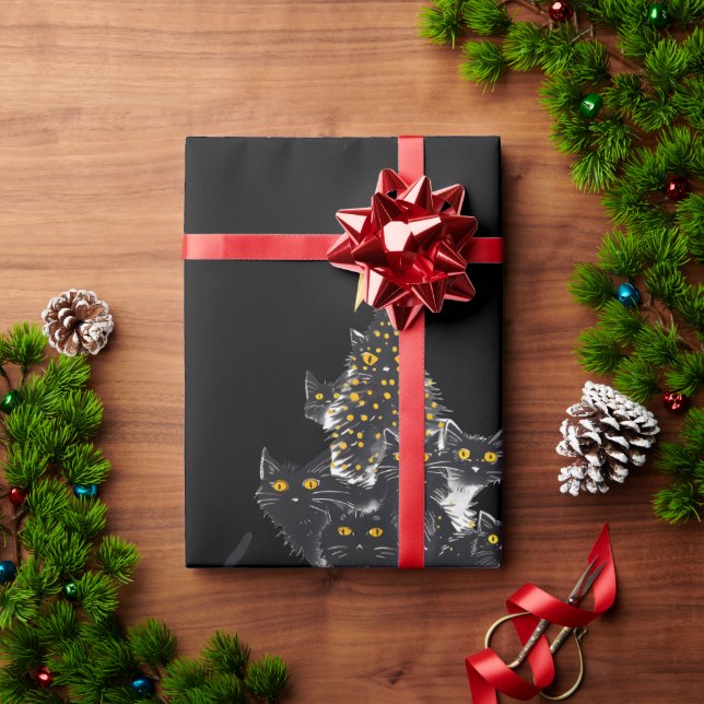 Papel De Regalo Diseño de árbol de navidad para gato negro (Regalo de vacaciones)