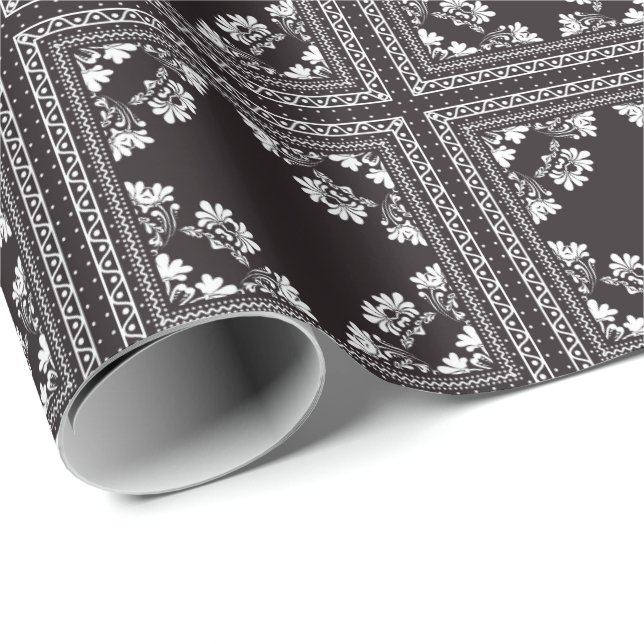 Papel De Regalo diseño de bandana blanca y negra (Esquina del rollo)