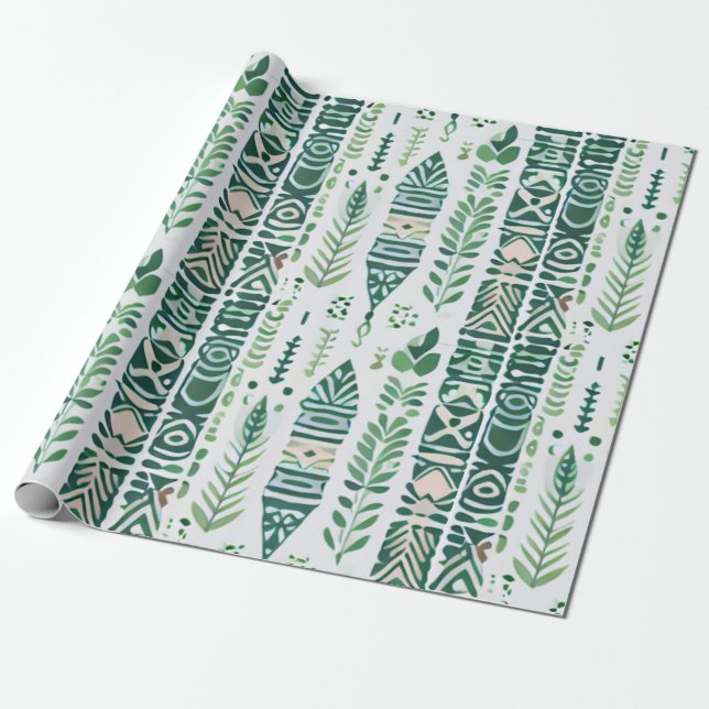 Papel De Regalo Diseño de boho verde (Desenrollado)