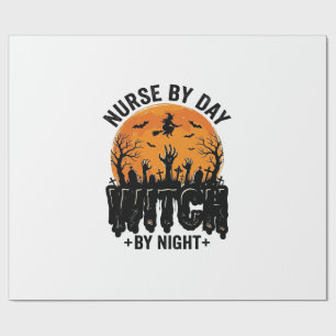 Papel De Regalo Diseño de bruja enfermera vintage de Halloween_1