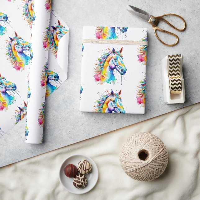 Papel De Regalo Diseño de cabeza de caballo colorida (Artesanía)
