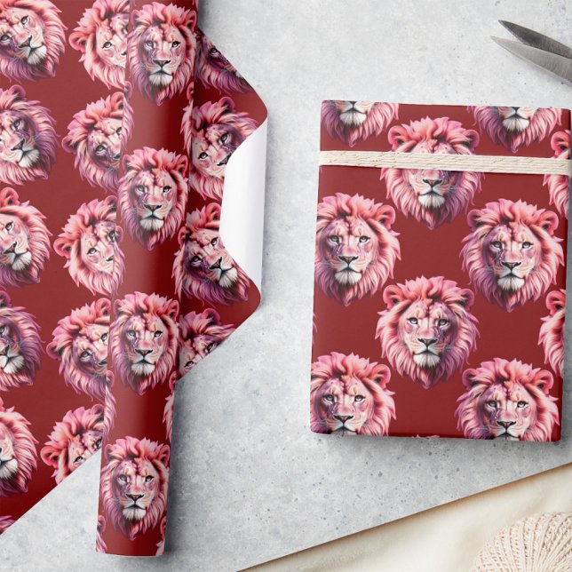 Papel De Regalo Diseño de cabeza de león rosa granate (Subido por el creador)