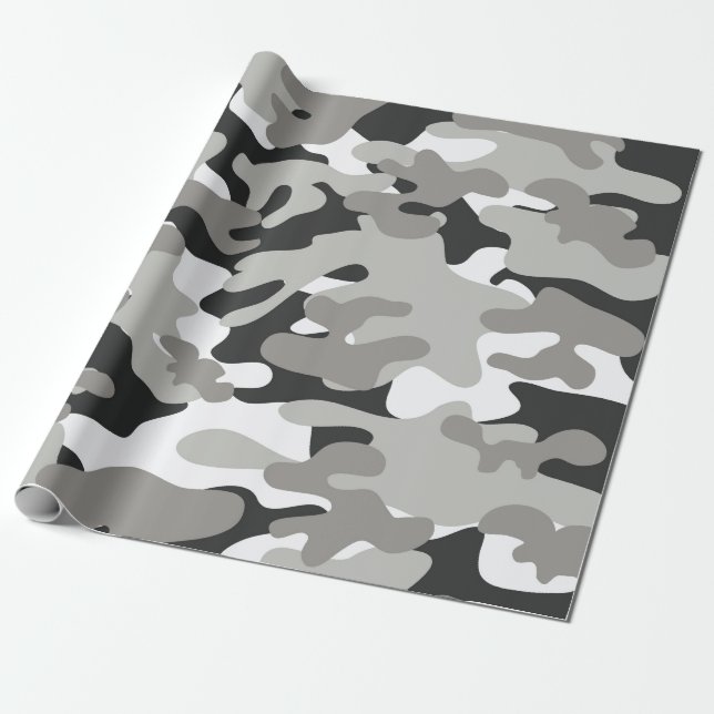Papel De Regalo Diseño de camo negro y gris (Desenrollado)