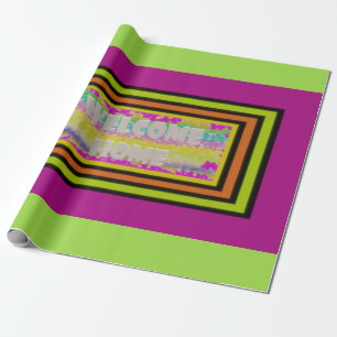 Papel De Regalo diseño de casa morado verde rojo bordeado lat