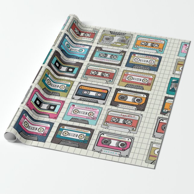 Papel De Regalo Diseño de cassette de música de época (Desenrollado)