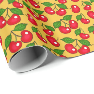 Papel De Regalo Diseño de cerezas retro / amarillo