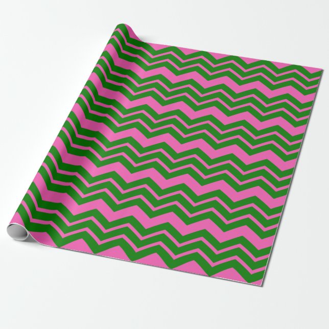 Papel De Regalo Diseño de Chevron Zigzag Verde Rosa (Desenrollado)